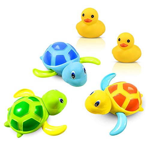 Yojoloin Bebé Baño de baño bañera de baño Juguete,Baby Bathing Clockwork Turtle El Pato Swimming Tub Pool Juguete para niños pequeños Boys Girls(5 Piezas)