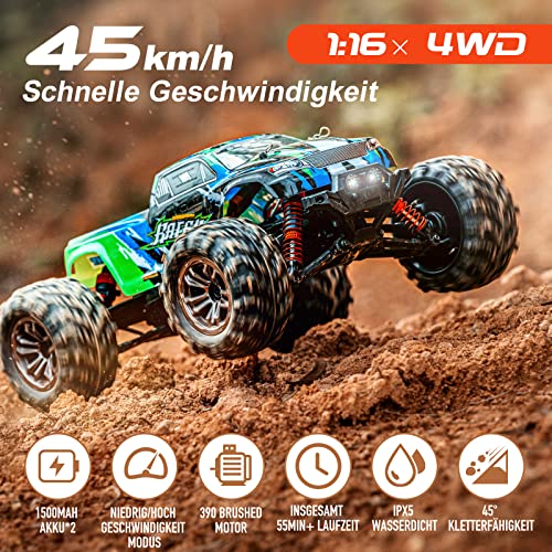 YONCHER YC200 Coche Teledirigido Adulto, 1/16 45+Km/h Coche Teledirigido para Niños, Radiocontrol Coche, 4x4 Offroad RC Camiones de Control Remoto Juguete con 2 Baterías 55min+