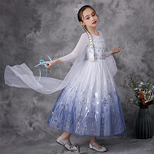 YOSICIL Disfraz Elsa Frozen 2 Vestido Princesa Elsa Lentejuelas Manga Larga Copo de Nieve Brillantes Para Navidad Carnaval Fiesta Cumpleaños con Accesorios 3-9 Años