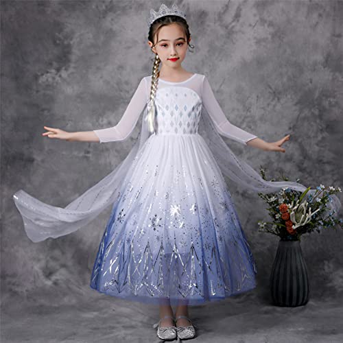 YOSICIL Disfraz Elsa Frozen 2 Vestido Princesa Elsa Lentejuelas Manga Larga Copo de Nieve Brillantes Para Navidad Carnaval Fiesta Cumpleaños con Accesorios 3-9 Años