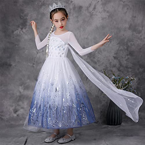 YOSICIL Disfraz Elsa Frozen 2 Vestido Princesa Elsa Lentejuelas Manga Larga Copo de Nieve Brillantes Para Navidad Carnaval Fiesta Cumpleaños con Accesorios 3-9 Años