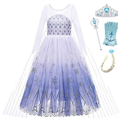 YOSICIL Disfraz Elsa Frozen 2 Vestido Princesa Elsa Lentejuelas Manga Larga Copo de Nieve Brillantes Para Navidad Carnaval Fiesta Cumpleaños con Accesorios 3-9 Años