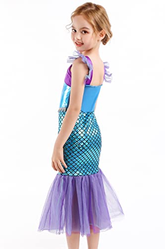 YOSICIL Disfraz Sirenita Niña Vestido de Fiesta Traje Princesa Ariel Cumpleaños Boda Fiesta Cosplay Navidad Carnaval Bautizo con Accesorios 3-10 Años