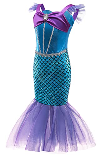 YOSICIL Disfraz Sirenita Niña Vestido de Fiesta Traje Princesa Ariel Cumpleaños Boda Fiesta Cosplay Navidad Carnaval Bautizo con Accesorios 3-10 Años