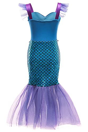 YOSICIL Disfraz Sirenita Niña Vestido de Fiesta Traje Princesa Ariel Cumpleaños Boda Fiesta Cosplay Navidad Carnaval Bautizo con Accesorios 3-10 Años