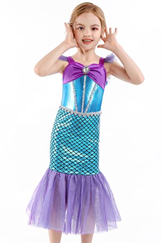 YOSICIL Disfraz Sirenita Niña Vestido de Fiesta Traje Princesa Ariel Cumpleaños Boda Fiesta Cosplay Navidad Carnaval Bautizo con Accesorios 3-10 Años