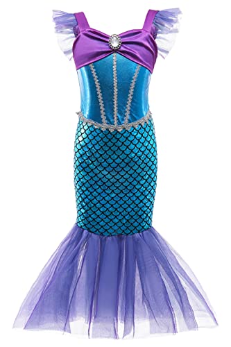 YOSICIL Disfraz Sirenita Niña Vestido de Fiesta Traje Princesa Ariel Cumpleaños Boda Fiesta Cosplay Navidad Carnaval Bautizo con Accesorios 3-10 Años