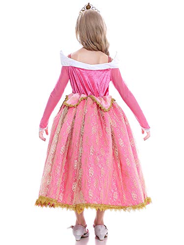 YOSICIL Niñas Disfraz Princesa Aurora Rosa Traje de Bella Durmiente Vestido De Princesa Cosplay de la Bella Durmiente para Navidad Fiesta Vestido Elegante Cumpleaños Boda 3 a 10 años