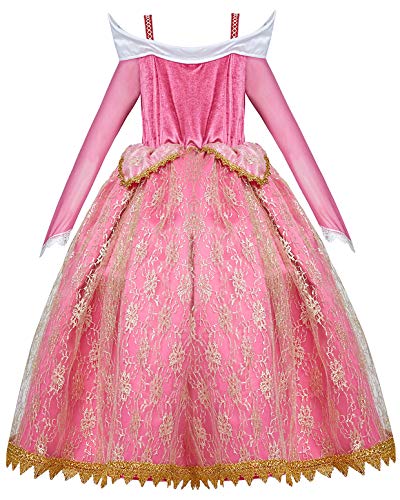 YOSICIL Niñas Disfraz Princesa Aurora Rosa Traje de Bella Durmiente Vestido De Princesa Cosplay de la Bella Durmiente para Navidad Fiesta Vestido Elegante Cumpleaños Boda 3 a 10 años