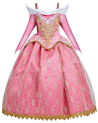 YOSICIL Niñas Disfraz Princesa Aurora Rosa Traje de Bella Durmiente Vestido De Princesa Cosplay de la Bella Durmiente para Navidad Fiesta Vestido Elegante Cumpleaños Boda 3 a 10 años