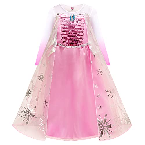 YOSICIL Princesa Disfraz de Princesa Frozen Elsa Disfraces de princesa manga Gradiente Fancy Dress elasticidad niña Lentejuela impreso nieve Princesa Disfraz Accesorios con capas 3-9 años