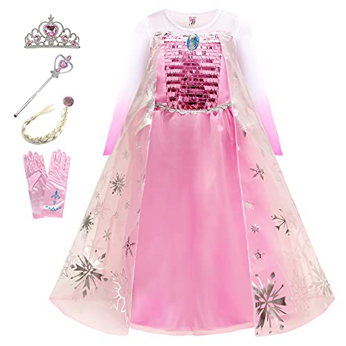 YOSICIL Princesa Disfraz de Princesa Frozen Elsa Disfraces de princesa manga Gradiente Fancy Dress elasticidad niña Lentejuela impreso nieve Princesa Disfraz Accesorios con capas 3-9 años