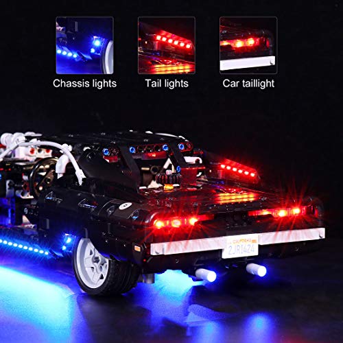 Yovso Juego de iluminación LED para coche Lego Technic Fast & Furious Doms Dodge Charger de carreras, compatible con Lego 42111 (solo luces LED, no LEGO)