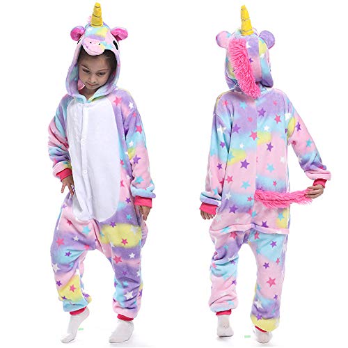 YQ&TL Niños Unisex Unicornio Onesie Pijamas Halloween Cosplay Traje Unicornio Traje Ropa de Dormir Fiesta de Disfraces C 130cm