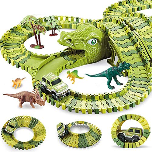 YQZ Dinosaur Race Car Track Toy Set, 271 Piezas Dinosaur World Road Race, Flexible Track Play Cars, Regalos para niños