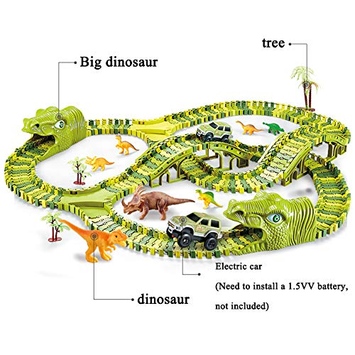 YQZ Dinosaur Race Car Track Toy Set, 271 Piezas Dinosaur World Road Race, Flexible Track Play Cars, Regalos para niños