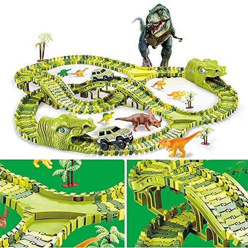 YQZ Dinosaur Race Car Track Toy Set, 271 Piezas Dinosaur World Road Race, Flexible Track Play Cars, Regalos para niños