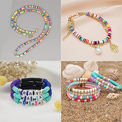 Yuccer 4165pcs Cuentas de Colores Cuentas de Arcilla Polimérica Abalorios Planos Redondos Piezas para Hacer Pulseras Collares Bisuteria Pendientes Cumpleaños Regalo para Niños Adultas