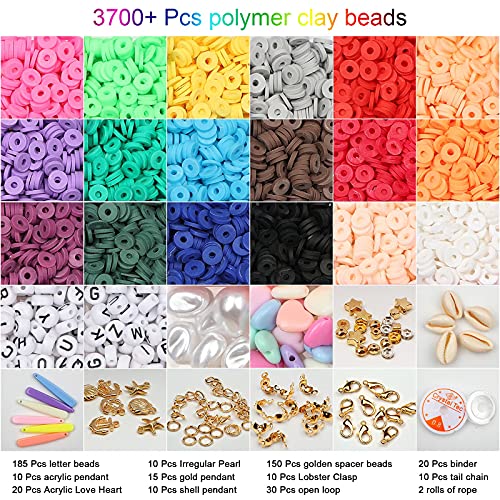 Yuccer 4165pcs Cuentas de Colores Cuentas de Arcilla Polimérica Abalorios Planos Redondos Piezas para Hacer Pulseras Collares Bisuteria Pendientes Cumpleaños Regalo para Niños Adultas