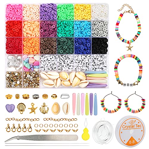 Yuccer 4165pcs Cuentas de Colores Cuentas de Arcilla Polimérica Abalorios Planos Redondos Piezas para Hacer Pulseras Collares Bisuteria Pendientes Cumpleaños Regalo para Niños Adultas