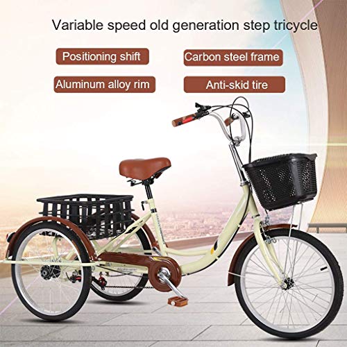 YZ-YUAN Triciclo para Adultos de 3 Ruedas para Deportes al Aire Libre, triciclos de 7 velocidades para Bicicletas de Tres Ruedas, triciclos para Compras y Asiento cómodo de Cuero Grueso, Doble Freno