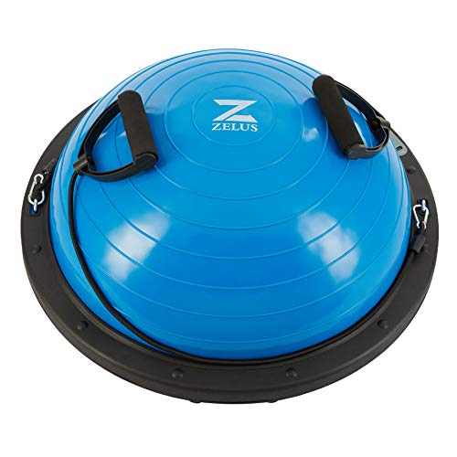 Z ZELUS 60CM Pelota de Equilibrio Autoinflable Bola de Equilibrio con 2 Bandas Resistentes y 1 Cable de USB para Entrenamiento Pelota de Yoga de Fitness con Capacidad de 300kg (Azul)