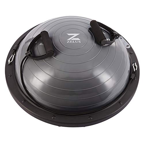 Z ZELUS 60CM Pelota de Equilibrio Autoinflable Bola de Equilibrio con 2 Bandas Resistentes y 1 Cable de USB para Entrenamiento Pelota de Yoga de Fitness con Capacidad de 300kg (Plata)