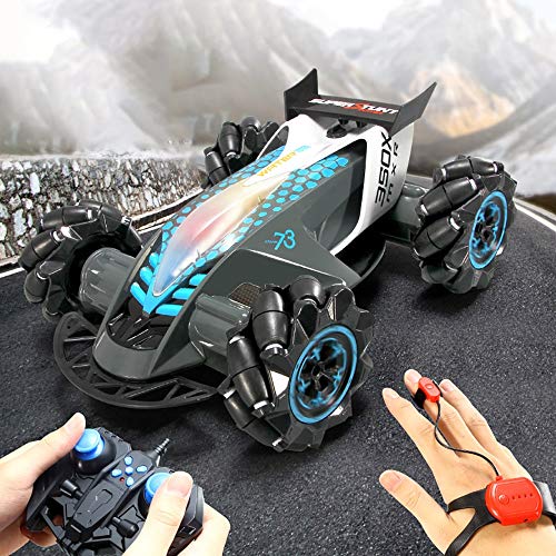 ZAKRLYB Doble Control Remoto Drift Stunt Control Remoto Car 2.4G Pasado Pasado LED LED Música Luz de Música Niño Gesto Sensor con Humo Rampante Conducción Conquistador Sensor de Gravedad (Negro)