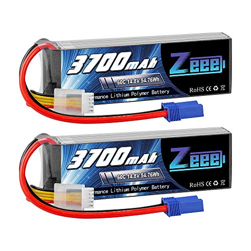 Zeee 4S Lipo Batería 14.8V 60C 3700mAh RC Batería con Conector EC5 para UAV Drones FPV Road Bike Quadcopters Avión Helicóptero RC Barco Coche RC (2 Paquetes)