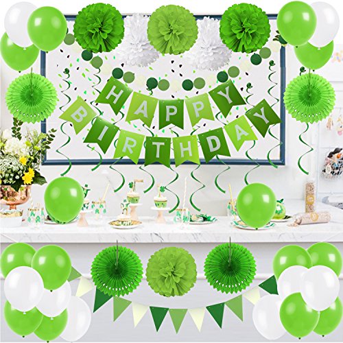 Zerodeco cumpleaños Decoraciones, Pancartas de Banderines de Happy Birthday Incluyendo Banner, Papel de Tejido Pom Pom Ball linternas, Flores, Cintas, Globos