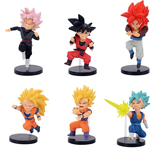 ZIYING 6 unids/Set 8-10 cm Dragon Ball Son Goku Kakarotto Super Saiyan 3 Negro Goku Kamehameha Figura de acción PVC Modelo Muñecas Regalos