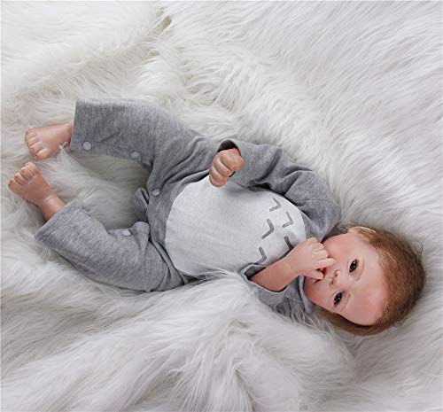 ZIYIUI Realista Muñeca bebé Reborn 55 cm Recién Nacido Suave Silicona Vinilo Realista Niño y Ropa Gris Hecha a Mano