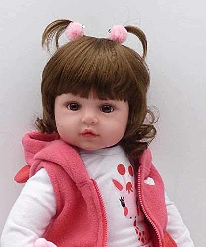 ZIYIUI Realista Muñeco bebe Reborn Niña pelo largo Vinilo Suave Silicona Reborn Baby Dolls Regalos para Niños Juguetes 19 Pulgadas 48 cm