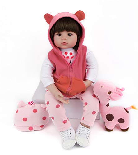 ZIYIUI Realista Muñeco bebe Reborn Niña pelo largo Vinilo Suave Silicona Reborn Baby Dolls Regalos para Niños Juguetes 19 Pulgadas 48 cm