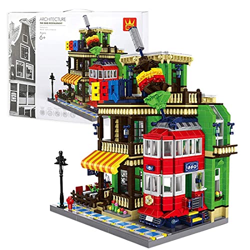 ZRY Bloques de modelos de arquitectura, 1922 piezas City Street BBQ Restaurant Model Building Set, compatible con Lego (restaurante BBQ)