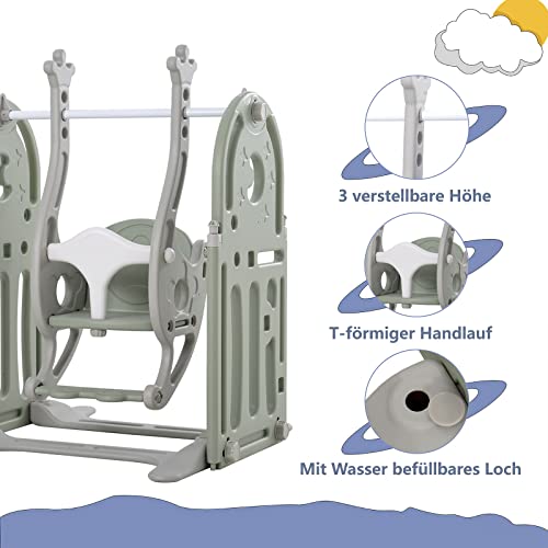 ZWJABYY Rejilla Protectora De PláStico De 16 Paneles,Puerta De Arrastre Plegable,Ahorro De Espacio,Valla De Juego para NiñOs,con Columpios,TobogáN para NiñOs Y Canasta De Baloncesto,Green