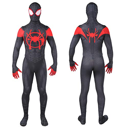 ZYZQ Miles Morales Bodysuit Spiderman Cosplay Costume The Avengers Películas PS4 Superhéroe Dress Dumpsuit Halloween Party Onesies Impreso 3D Lycra Spandex,Black-Kids~L（135~145cm）