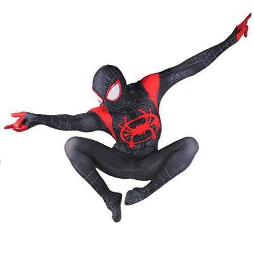 ZYZQ Miles Morales Bodysuit Spiderman Cosplay Costume The Avengers Películas PS4 Superhéroe Dress Dumpsuit Halloween Party Onesies Impreso 3D Lycra Spandex,Black-Kids~L（135~145cm）