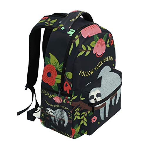 ZZKKO Funny Sloth on Tree Branches Follow Your Dreams Mochilas de colegio, bolsa de libros, viajes, senderismo, camping, mochila