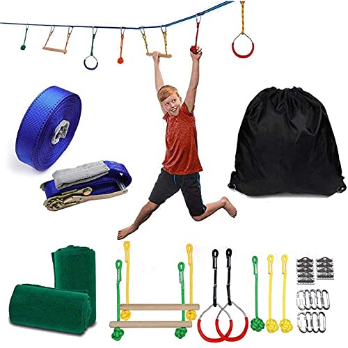 ZZSQ Ninja Warrior Line Obstacle Course Kit Slackline Ninja Line Monkey Bars Kit Árbol Colgando Obstáculos Line Sling Ring para Niños Patio Al Aire Libre