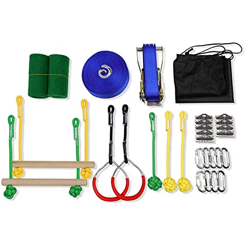 ZZSQ Ninja Warrior Line Obstacle Course Kit Slackline Ninja Line Monkey Bars Kit Árbol Colgando Obstáculos Line Sling Ring para Niños Patio Al Aire Libre