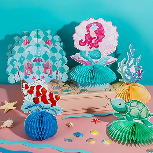 10 Piezas Centros de Mesa de Sirena Panal en Forma de Sirena Centro de Mesa Bajo Mar Topper Oceánico de Mesa Decoración de Vajilla de Sirena para Baby Shower Cumpleaños de Tema de Sirena