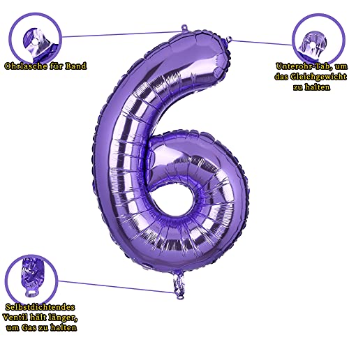 101 CM Grande Morado Número 6 Foil Globo Mylar Gigante Niña Helio Globos Suministros de Decoración de Fiesta de Cumpleaños Bebé