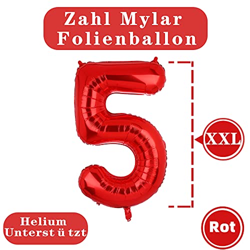 101 CM Grande Rojo Número 5 Foil Globo Mylar Gigante Niña Helio Globos Suministros de Decoración de Fiesta de Cumpleaños Bebé