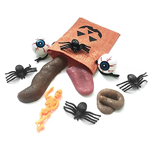 10pcs Juguetes De Broma De Halloween Simulación Caca Falsa Araña Falsa / Globo Ocular Lengua Estirable Esqueleto Bolsa De Calabaza Regalo De Mordaza Realista Novedad Broma Broma Juguete Divertido