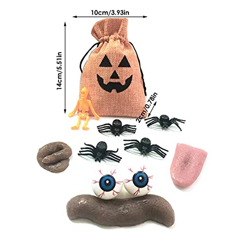 10pcs Juguetes De Broma De Halloween Simulación Caca Falsa Araña Falsa / Globo Ocular Lengua Estirable Esqueleto Bolsa De Calabaza Regalo De Mordaza Realista Novedad Broma Broma Juguete Divertido