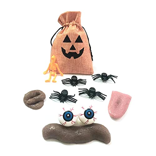 10pcs Juguetes De Broma De Halloween Simulación Caca Falsa Araña Falsa / Globo Ocular Lengua Estirable Esqueleto Bolsa De Calabaza Regalo De Mordaza Realista Novedad Broma Broma Juguete Divertido