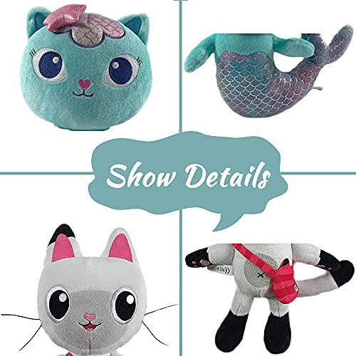 1/2 Piezas Gabbys Dollhouse Gato de Peluche de Juguete, muñeco de Peluche Mercat Almohada de Peluche Suave para niños niñas Regalos fanáticos de Dibujos Animados (Pandy Paws+Mercat)