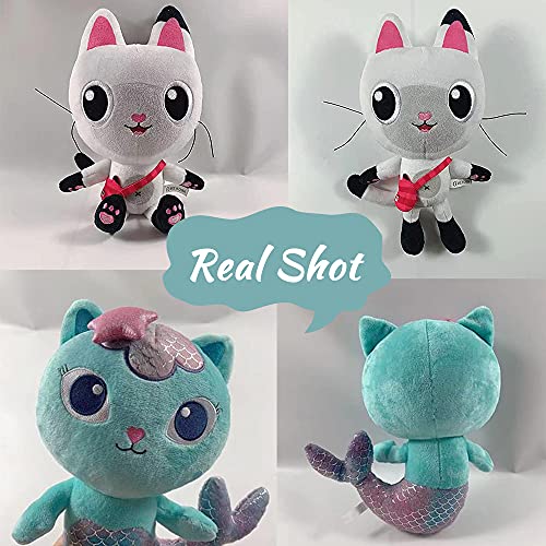 1/2 Piezas Gabbys Dollhouse Gato de Peluche de Juguete, muñeco de Peluche Mercat Almohada de Peluche Suave para niños niñas Regalos fanáticos de Dibujos Animados (Pandy Paws+Mercat)