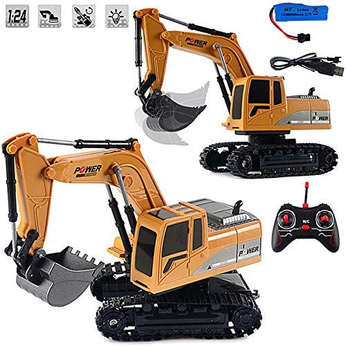 1/24 RC Engineering Car, 5 Canales RC Excavadora De Juguete Control Remoto Tractor De Construcción para Niños Niños Niñas